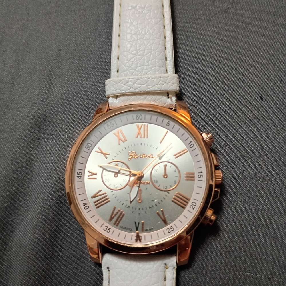 Geneva Rose Gold and White Chronograph Watch